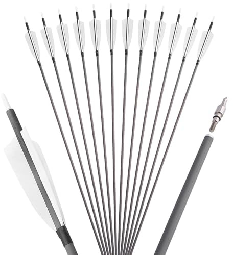 SHARROW Flechas de Carbono de 35 Pulgadas Spine 400 Flecha de Caza Flecha Arco Recurvo Flechas Carbono Flechas para Arco y Flechas para Arco Compuesto Arco Recurvo Tiro con Arco Caza (Blanco, 12P)