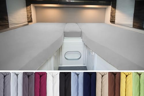 ENTSPANNO Luxus Spannbettlaken Wohnmobil - 3-teiliger Matratzenbezug aus Premium Jersey - Wohnwagen & Wohnmobil Zubehör - Bis 15cm Höhe - Silbergrau