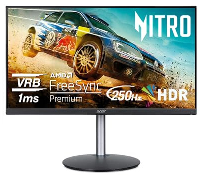 Acer Nitro 24.5 Full HD 1920 x 1080 PC Gaming Monitor | AMD FreeSync Premium | Up to 250Hz Refresh | 1ms (VRB) | ZeroFrame | ErgoStand | 1 x Display Port 1.2 & 2 x HDMI 2.0 Ports | XFA253Q Zbiipr