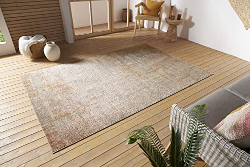 Nouristan Gizeh In- & Outdoor Teppich Flachgewebe – Modernes Design, Vintage Optik, Used Look, Waschbar, Wetterfest & UV-beständig für Balkon, Terrasse, Garten, Wohnzimmer – Creme Rot, 75x120cm