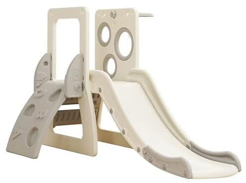Torre di gioco 5 in 1, scivolo, parete da arrampicata, parco giochi, scivolo da giardino, scaletta da arrampicata, pallacanestro per bambini con scivolo bianco