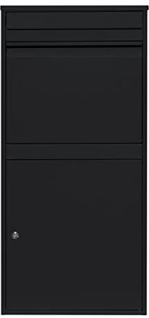 Caja de envío XL de acero negro con cerradura para exteriores, 2 llaves, paquete de correo, contenedor de mensajería, almacenamiento de entrega, montaje en pared, seguro, antipesca, escaneable, kit de