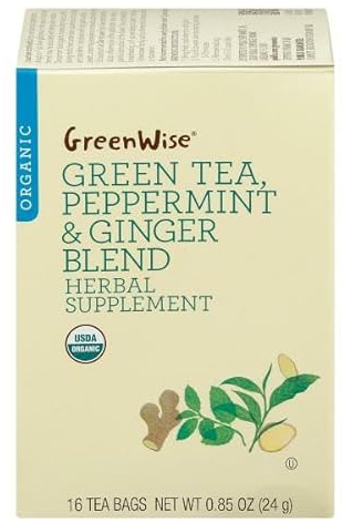 Green-Wise Organic Green Tea, Peppermint & Ginger Blend Tea, 0.85 oz (24g)