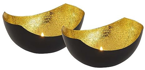 SILKMARKS® Elegante Teelichthalter im 2er-Set - Handgefertigte Dekoration in Schwarz und Gold - Atmosphärisches Lichtspiel - Vielfältige Designs - Einzigartige Geschenkidee (Harmonie)