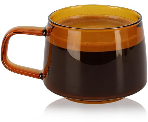 Cyrank Tasse à Café En Verre, Tasse à Café En Verre Avec Poignée, Tasse à Café En Verre à Large Ouverture De 250 Ml, Tasses à Expresso Transparentes, Tasses En Verre Pour Boissons Chaudes(Brun)