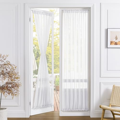 Tollpiz Cortinas traslúcidas para Puerta de Armario, Cortinas texturizadas de Lino Transparente para Puerta, Barra de Gasa para Puerta Francesa, Bolsillo para Puerta de Patio, 25 x 72 Pulgadas de