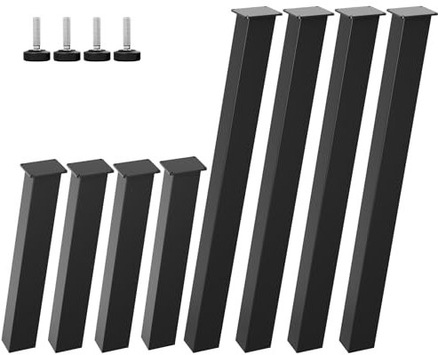 MetaloPro 4X Tischbeine Metall 60x60mm, Möbelfüße, Tischgestell quadratisch, Schwerlast Stahl Schreibtisch Beine, Tischkufen Schwarz, Bodenschoner, Möbel Fuß Füße, Esstisch, Wohnzimmer – Höhe 40cm