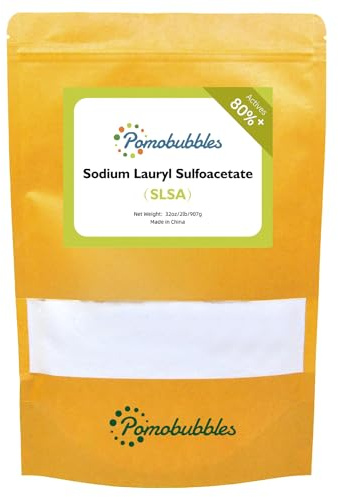 Pomobubbles SLSA Poudre de laurylsulfacétate de sodium, 908 g, pour une mousse riche, douce pour la peau, additif pour le bain