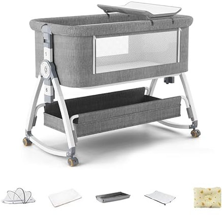 Joyeuse Planet - Lit Berceau Cododo Bebe, Dormir Ensemble en Toute Sécurité, Matelas en Fibre Coco, Table à Langer, Facile à Assembler et à Plier, Lit d'enfant Portable pour Nouveau-né (Blanc)