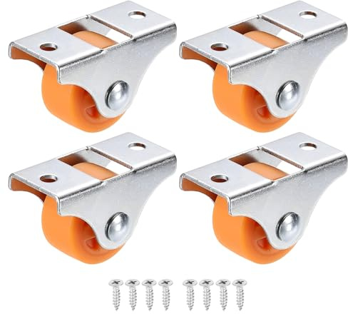 PATIKIL 1 Mini Ruote A Rotelle Fisse Con Piastra, 4 Ruote A Rotelle Basso Profilo PP Con Viti M4 Capacità Carico Totale 24 Kg Per Cassetti Mobiletti Piccoli Mobili Arancione