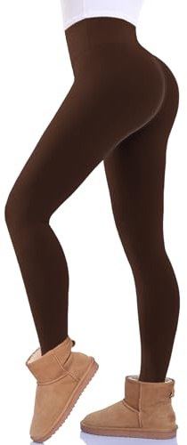 FuelMeFoot Legging thermique pour femme - Doublé en polaire - Taille haute - Sous-vêtements thermiques chauds - Collants longs opaques pour l'hiver., Marron (05), XXL
