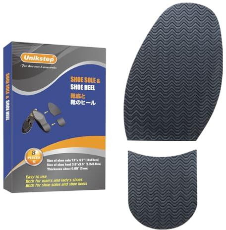UNIKSTEP 2 paia (8 pezzi) di suola in gomma per riparazione di scarpe e fogli per il tallone, cuscinetti protettivi antiscivolo per la riduzione del rumore di ricambio del fondo della scarpa