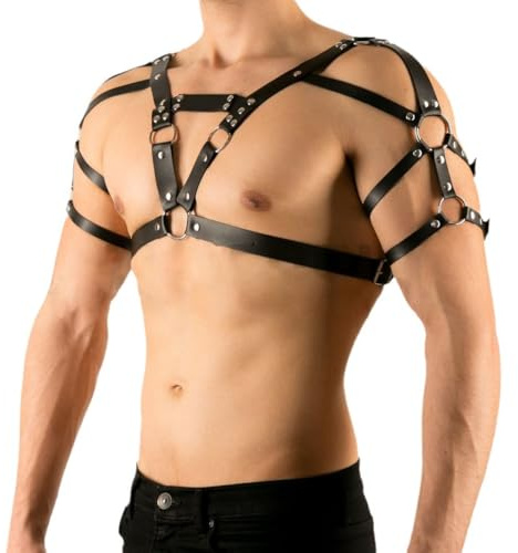 CIFGAKS Men Chest Harness Strap Men's Body Bondage Harness Chest Strap Shoulder Strap Leather Bondage Harness Chest Punk Gothic Harness Belt Clubwear Costume Punk Gay Body Lingerie Sexy Chest Belt