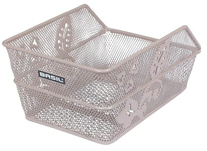 Basil Cento Flower Kinder-Fahrradkorb – Hinterrad – Fest Montierbar – 31×21×9 cm – Stabiler Stahlkorb – Metallfarbig