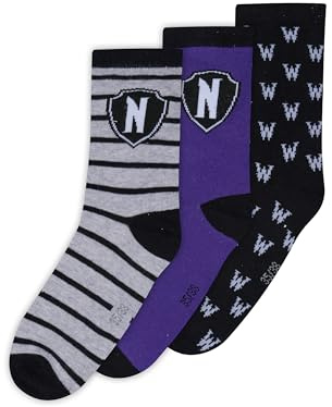 ONOMATO! Wednesday Calcetines Niños | Regalos para Niñas | Los Addams Family | Calcetines de peluche | Calcetines hasta la rodilla | Medias | Calcetines para niña 31-34, Calcetines, 31-34