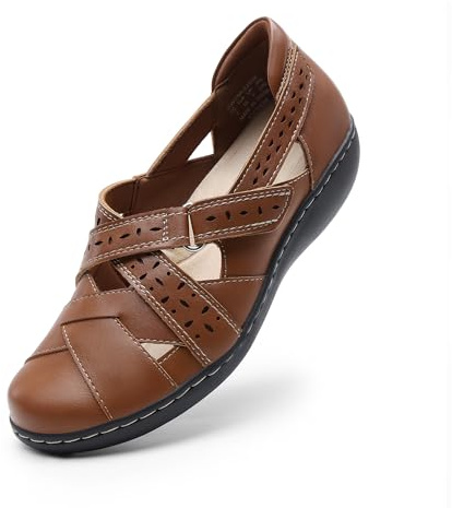 DREAM PAIRS Women's Loafers Slip On Comfortable Casual Orthopedic Walking Flats Work Shoes Closed Toe Sandals with Arch Support,Size 9.5,Tan,DWUMLS2508