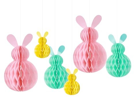 6STK Osterhasen Papier Wabenball Hängende Ornamente, Ostern Deko Bunte Hasen Hängende Anhänger Party Zubehör Foto Requisiten Backdrops Party Favours für Kinder