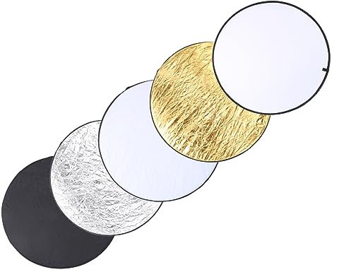 Rankomu Riflettore di luce rotondo 5 in 1, 110 cm, diffusore fotografico portatile, riflettore dorato, argento, bianco, nero, per studio e uso esterno