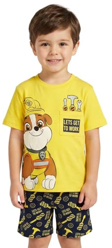 Paw Patrol Pigiama corto da bambino, con motivo Rubble e maglietta e pantaloncini, 100% cotone, età da 18 mesi a 6 anni, Giallo, 2-3 Years