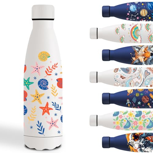 Botella Agua Acero Inoxidable 500ml, Cantimplora Acero Inoxidable, Fácil de Transportar, Botella Agua Personalizada, a Prueba de Fugas, Cantimplora Infantil para la Escuela, Viajar, Estrella de Mar