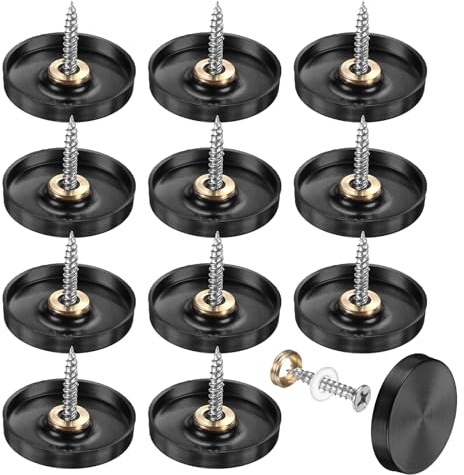 M METERXITY 12-Pack Screw Covers Caps, 1.18 Dia Stainless Steel Brushed Mirror Decorative Screws Cap Nails Fasteners for Sign Advertising Hardware/Bathroom Upholstery Head Covers [Black]
