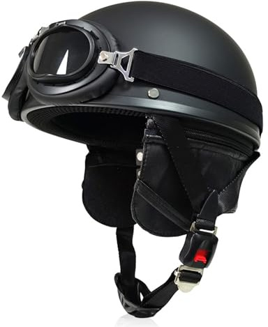 VVPEC Öppen hjälm Halvmotorcykelhjälm Vintage Cruiser Chopper Scooter Pilot ECEDOT-certifierad Retro Motorcykel Vuxen Mopedhjälm med skyddsglasögon for män och kvinnor(3,XL=61~62cm)