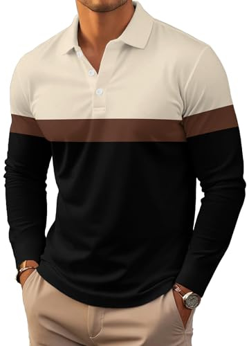 Chemises de Polo pour Hommes à Manches Longues Slim Fit Chemises de Golf rayées avec col Taille Plus Pullover Casual Fall Tops (FR/ES, Alpha/Lettres, TG, Taille Normale, Taille Normale, #13)