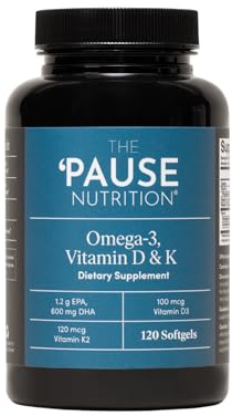 The 'Pause Life Omega 3, Vitamin D & K2, Gluten Free Supplement, Fish Oil and Vitamin Formula, Immune Support, Daily Wellness Routine, Natural Ingredients, Dairy Free, Unflavored, 120 Softgels
