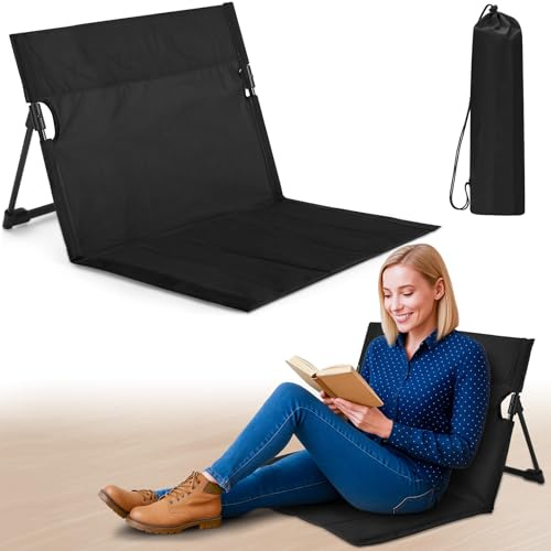 Jetec Extra Large Foldable Floor Backrest Chair Portable Camping Chair with Storage Bag Light Weight Lazy Seat for Indoor Outdoor Bed Ground Park Lawn Concerts Hiking Beach(Black)