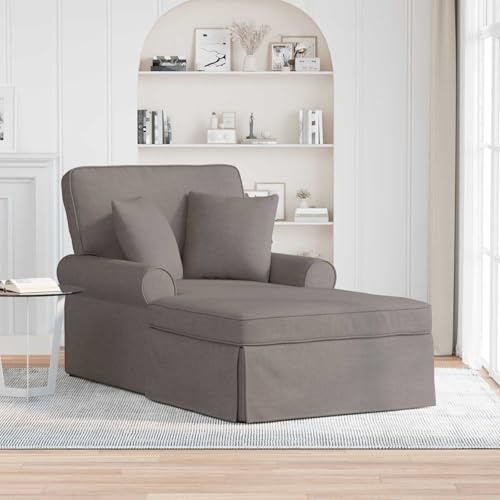 LoogCape Chaiselong med kjol och kudde i brungrått tyg, modern relaxstol med ergonomisk utrustning, perfekt för vardagsrum och sovrum, bekväm och elegant