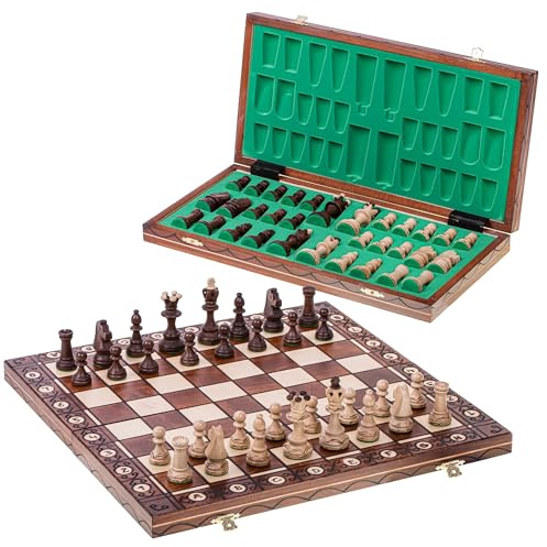 Ajedrez de Madera - Consul Lux - 48 x 48 cm + 2 x Extra Reinas - Piezas de ajedrez con Peso & Tablero de ajedrez