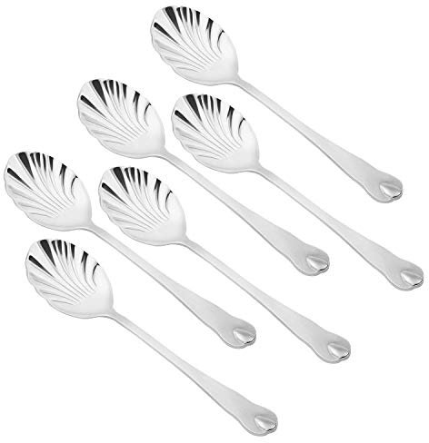 Truber Lot de 6 cuillères à sucre en acier inoxydable 14 cm en forme de coquille pour café, cappuccino, thé expresso, passe au lave-vaisselle