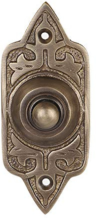 A29 Antique Brass Doorbell Button – 3 3/4 x 1 1/2 – Vintage Style Finish in Brass with Recess Mount – Wired for Two-Wire Chimes, Rust Resistant, Outdoor Use, Easy DIY Installation with Screws