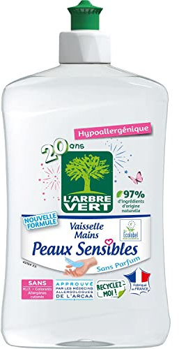 L'Arbre Vert Vaisselle Mains Ecolabel Peaux Sensibles - Hypoallergénique - 97% d'ingrédients d'origine naturelle - 500mL