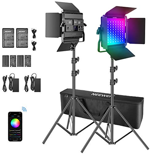 Neewer 2 Packs P200 RGB LED Video Light Battery Kit with APP Control - CRI97+ 360°Full Color RGB Light Preset 9 Scenes with U-Bracket/Barndoor/LED Display/for YouTube, Outdoor Photography