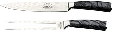 Rockingham Forge Sunrise Collection Carving Knife and Fork Set, Premium Stainless Steel with Resin Handles, Black, RF-2120/2BK