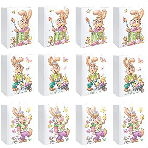 com-four® 12x Bolsa de Pascua con Motivos - Bolsa de Papel para Rellenar - Bolsas para Regalos y Huevos de Pascua - Bolsa de Regalo de Papel con Asa (12 piezas - grandes - conejos)