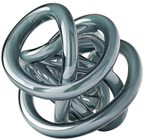 Torre & Tagus omloppsbana handblåst glas oändlighetsknut skulptur – 10 cm glaskonst grå knut dekor boll för heminredning, liten bordsuppsats för heminredning (grå ogenomskinlig).