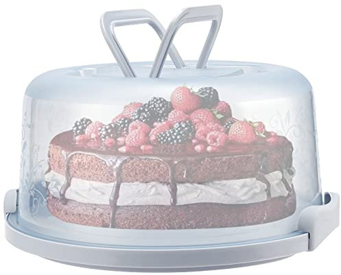 FUNSUEI Boîte à gâteau en plastique de 26 cm avec couvercle, récipient de rangement rond avec poignée, boîtes de transport en plastique pour gâteaux, desserts, sandwichs