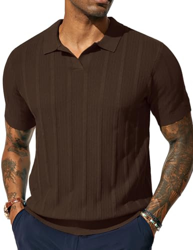 PJ PAUL JONES Polo de golf para hombre, ajuste regular, texturizado, cuello en V, para golf