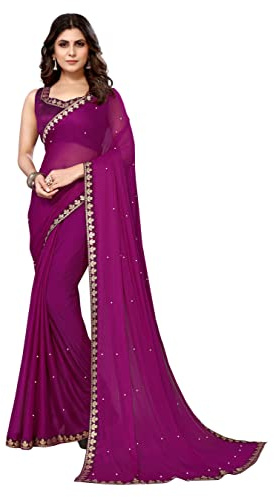 Aashita Creations Kvinnors lycra-blandning sari, Lila, en storlek