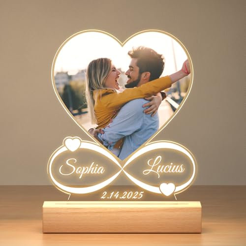 Personalised Photo Frame, Personalised Picture Frame with Night Light, Customised Photo Frames, Personalised Christmas Anniversary Birthday Gifts for Women Men Her Him Girlfriend Boyfriend