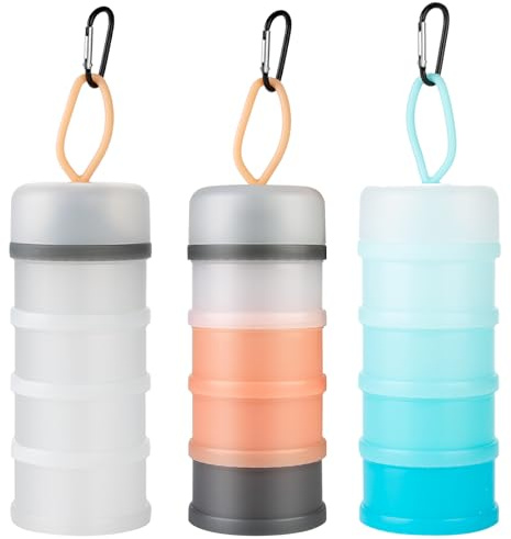 Ysglory 3 Packs Protein Powder Storage Container 4 Stackable Formula Dispenser Portable Protein Powder Travel Container Milk Powder Container to Go for Workout, Fitness, Travel (Pink,White,Blue)