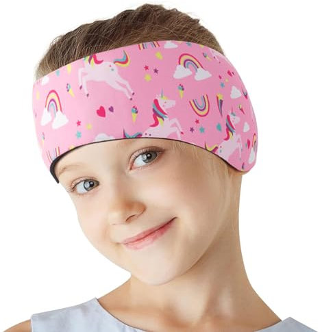 SSKHE Schwimm-Stirnband für Kinder und Erwachsene, Cartoon-Motiv, wasserdicht, verstellbar, Ohrenband, Schwimmer, Ohrenschutz (Rosa, Einheitsgröße)