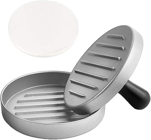 Aluminum Non-Stick Hamburger Press - Burger Press with 100 Free Patty Papers for BBQ,Stuffed Burgers,Beef Burger