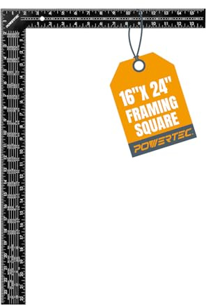 POWERTEC Framing Square, 16'' x 24'' Carpenter Square with Imperial & Metric Graduations, Woodworking Square for Carpenter, Woodworking, Construction, Stair Gauges (80036)