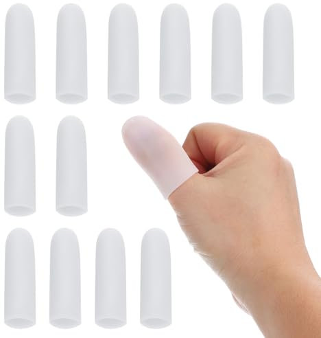 PATIKIL 2 Silicone Gel Finger Cots, 12 Pcs Support Fingertips Sleeve Protector Thumb Finger Caps for Finger, White