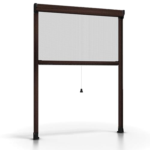 Esto, mosquitera enrollable para ventanas, recortable en altura y ancho, marco de aluminio, varios tamaños y colores, red anti-insectos para ventanas correderas y abatibles (marrón, 80 x 160 cm)