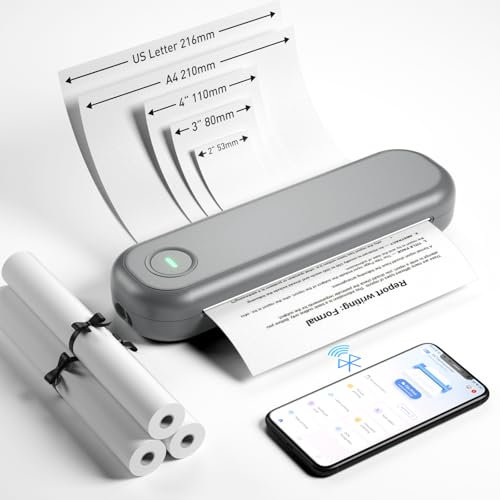 Bisofice L86 Mobiler Drucker Thermodrucker A4 300 DPI, Bluetooth Druker für Handy Android/iOS, USB für Mac/Windows, Tintenloser Drucker für Unterwegs, Büro, Zuhause, mit 3 Thermopapier Rolle