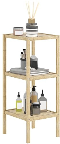HOMCOM Étagère de salle de bain, étagère de salle de bain à 3 niveaux, étagère sur pied en bambou, avec coussin pour les pieds, pour salle de bain, salon, cuisine, 33 x 31 x 78 cm, bois naturel